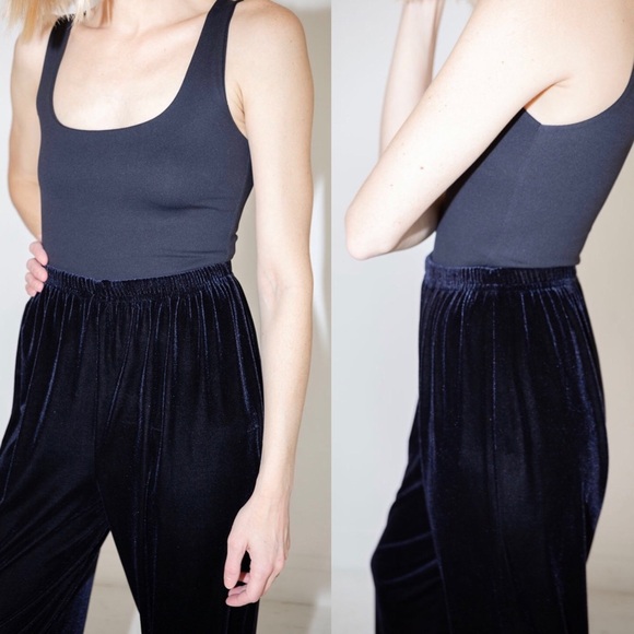Vintage Velvet Navy Blue Pants Minimal 90s Y2K Women’s Size Medium - Picture 4 of 8